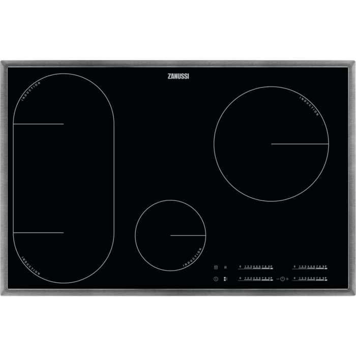 Autarkes Kochfeld / Induktion / Slider-Bedienung / 80 cm / Edelstahlrahmen / Aufliegend